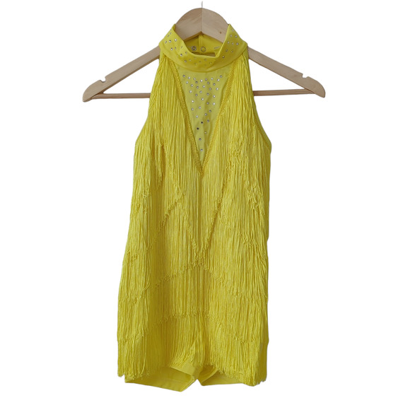 Weissman Other - Weissman Dance Costume Ballet One Piece Yellow Fringe Bodysuit Flapper LC 14